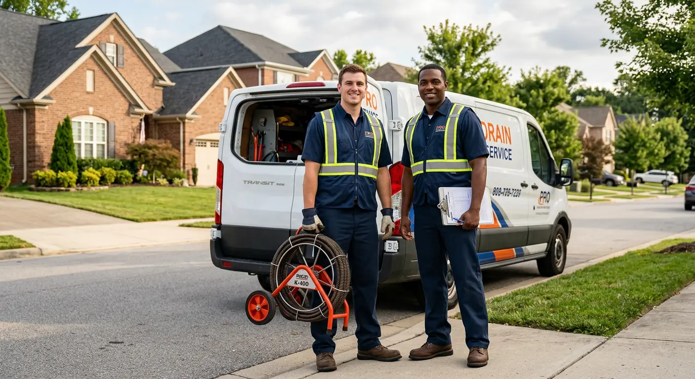Sewer and drain service team with equipment ready for work in Beaver Dam