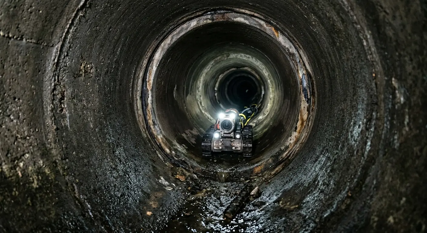 Robotic sewer camera inspecting pipe interior for Sewer Line Cleaning in Beaver Dam
